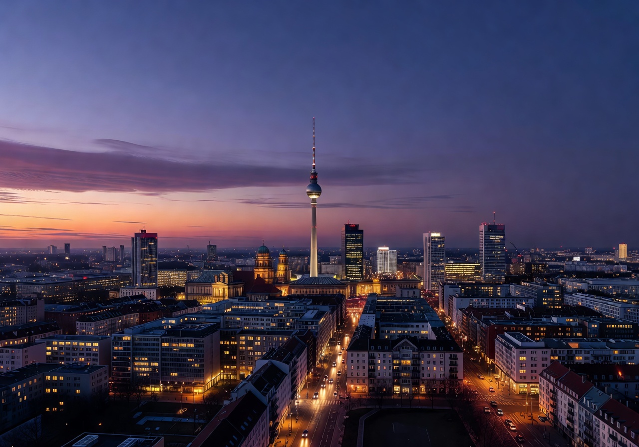 Berlin skyline panoramic view evening