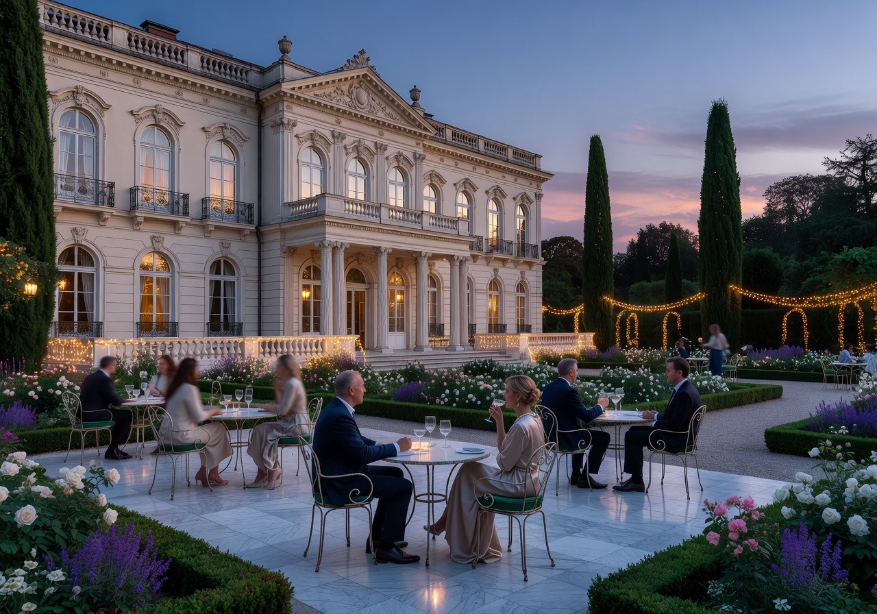 Kurhaus elegant garden terrace evening
