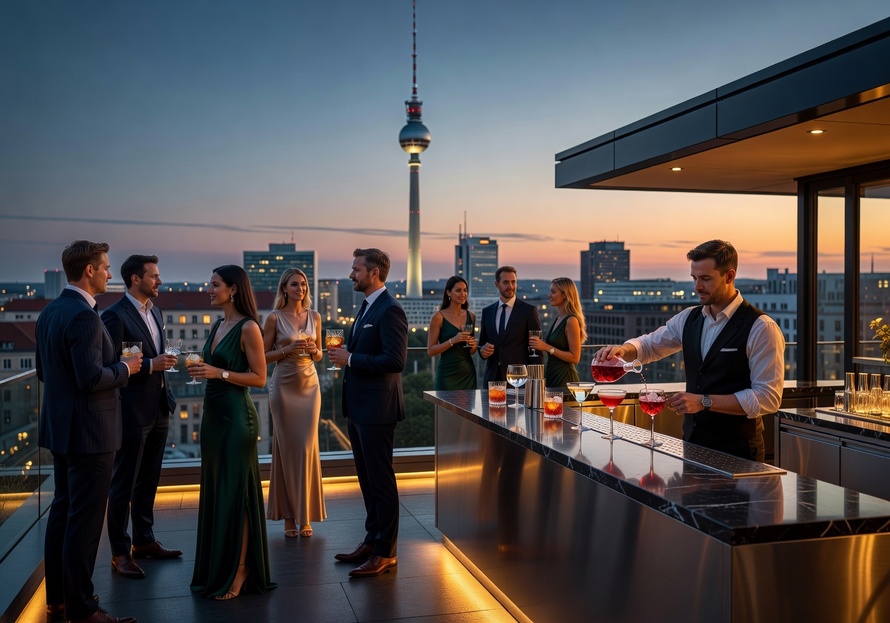 Luxury rooftop evening cocktails Berlin