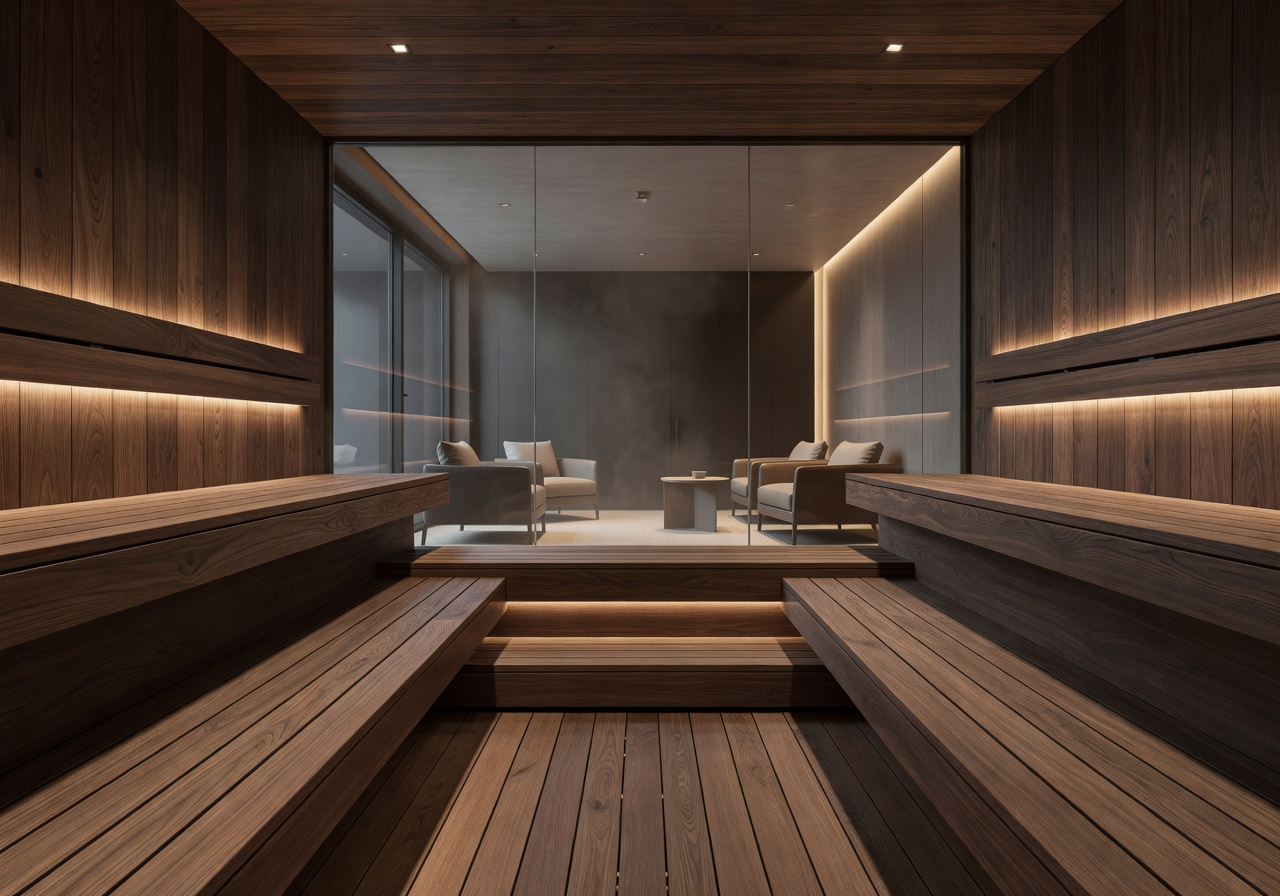 Modern executive sauna wood interior